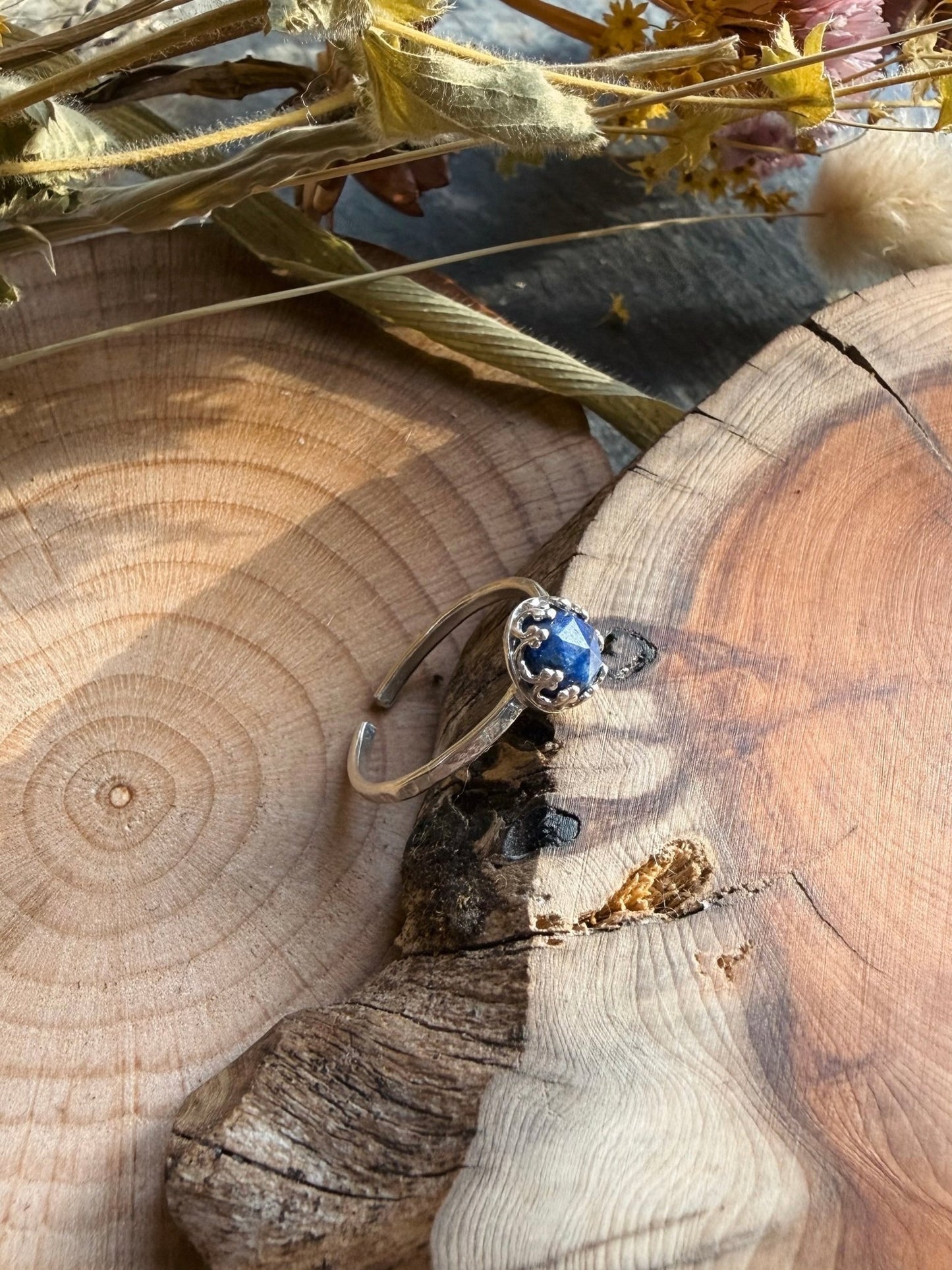 Faceted Lapis Lazuli Sterling Silver Crown Ring - Relic