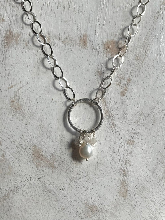 Pearl Cluster Circle of Life Sterling Silver Necklace - Relic