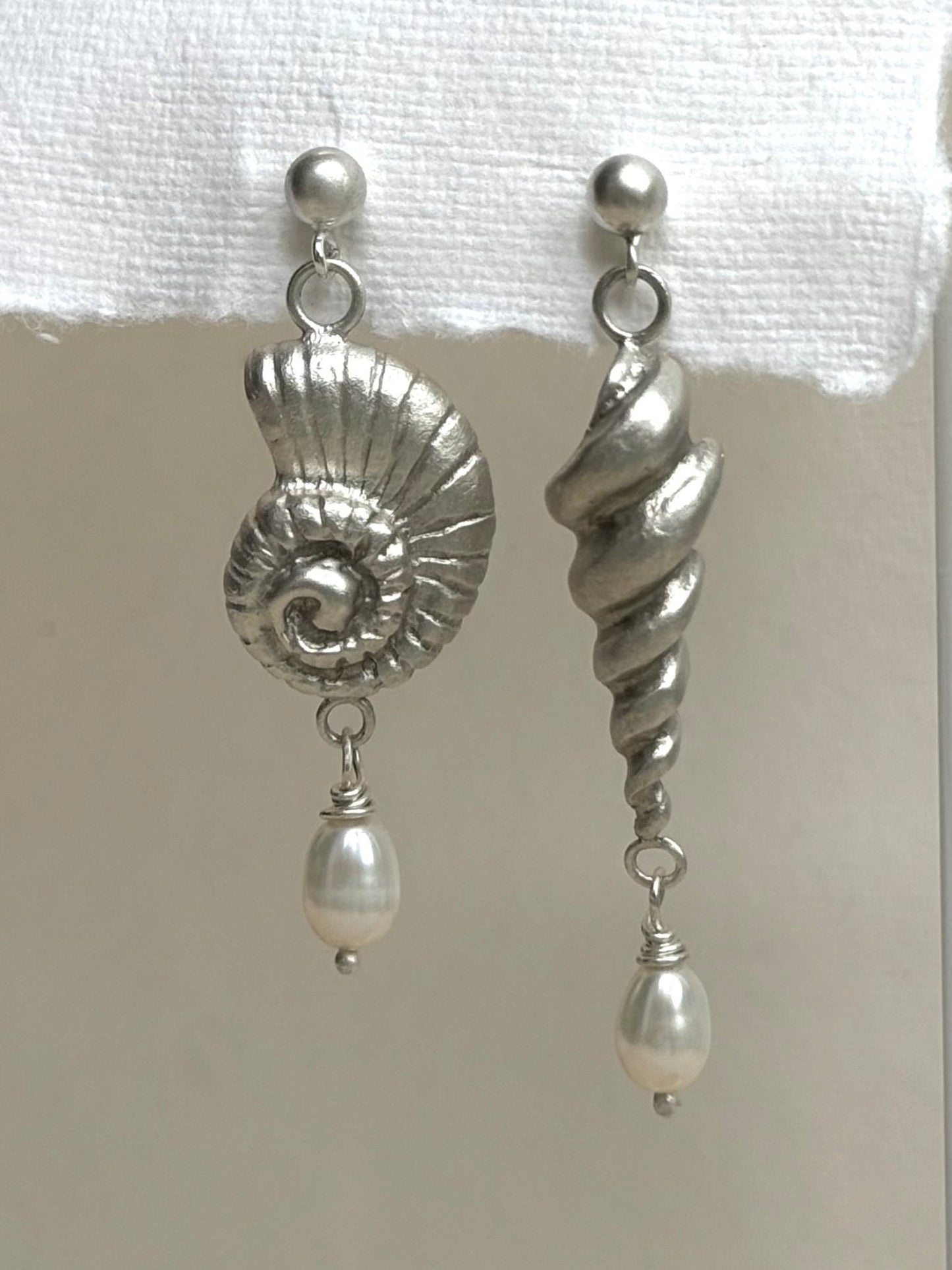 Serenity Asymmetrical Earrings with Freshwater Pearls - Relic