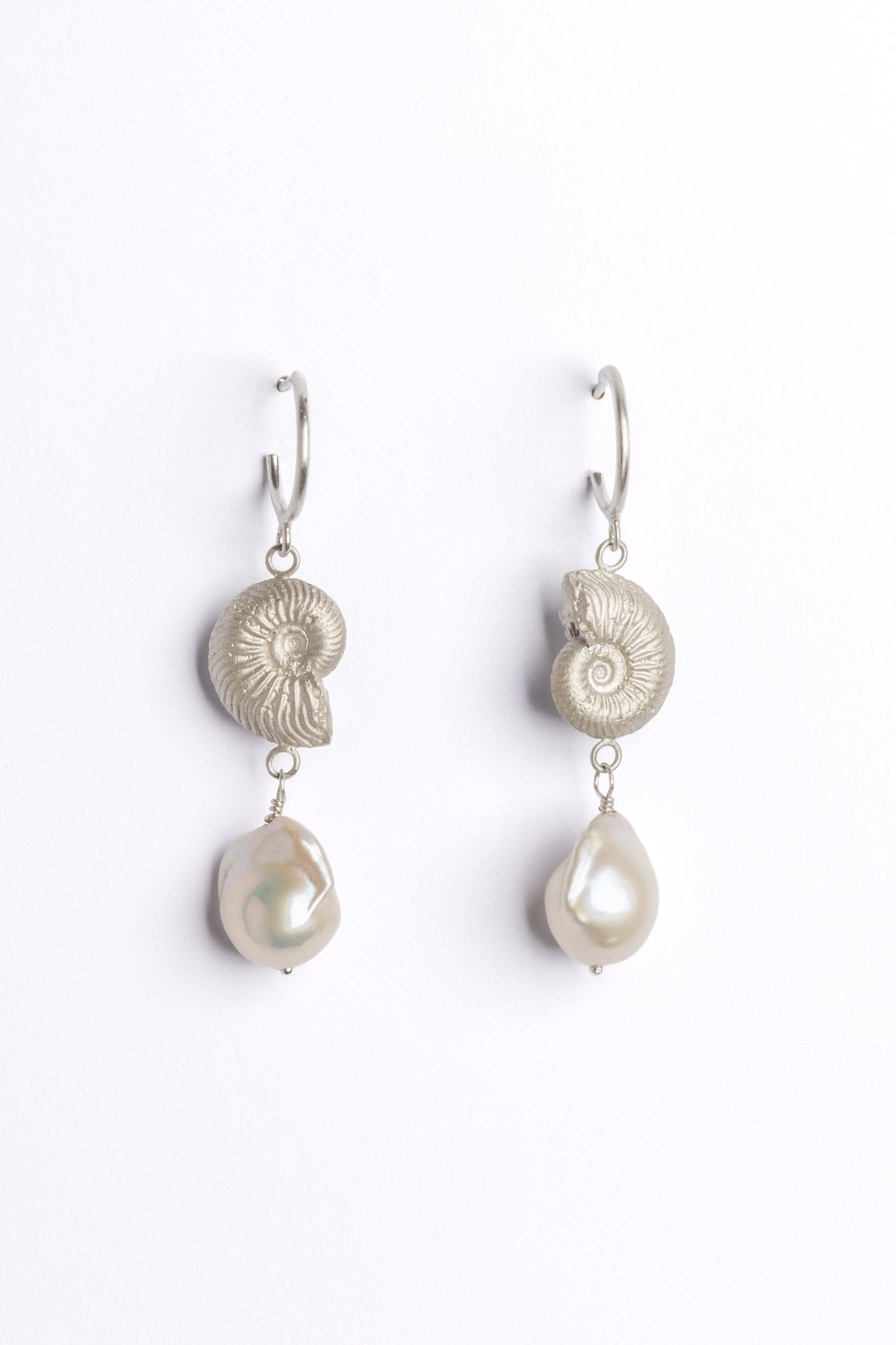 Ammonite & Baroque Pearl Earrings - Relic
