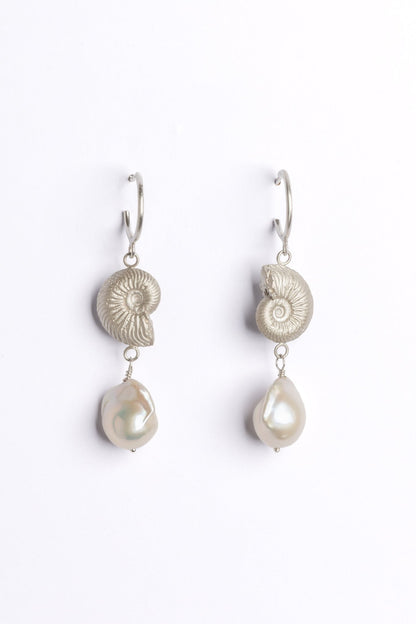 Ammonite & Baroque Pearl Earrings - Relic