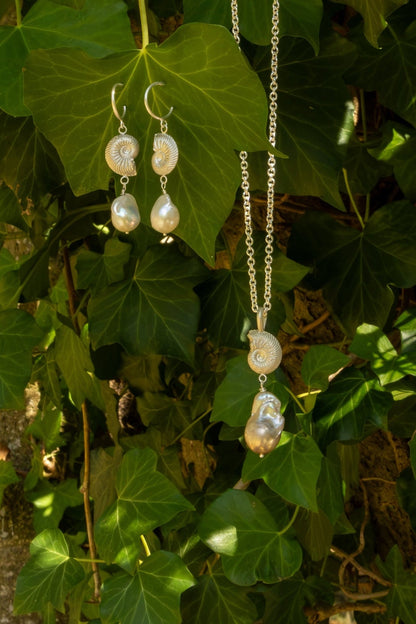 Ammonite & Baroque Pearl Earrings - Relic