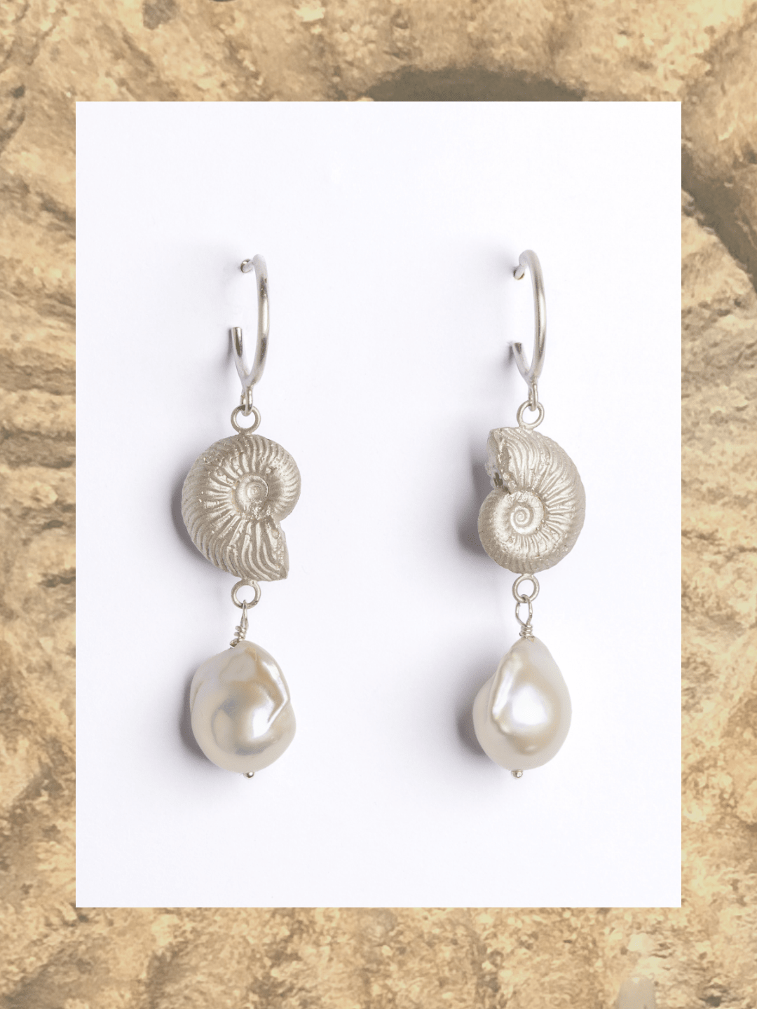 AMMONITE & BAROQUE PEARL EARRINGS - Relic