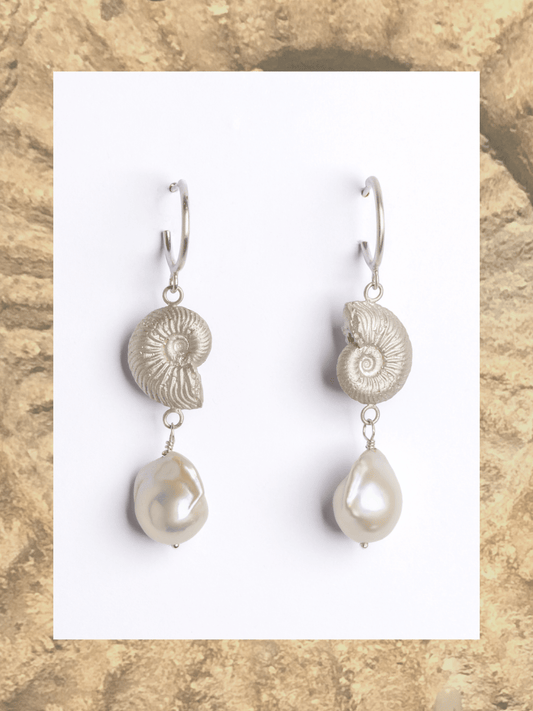 AMMONITE & BAROQUE PEARL EARRINGS - Relic