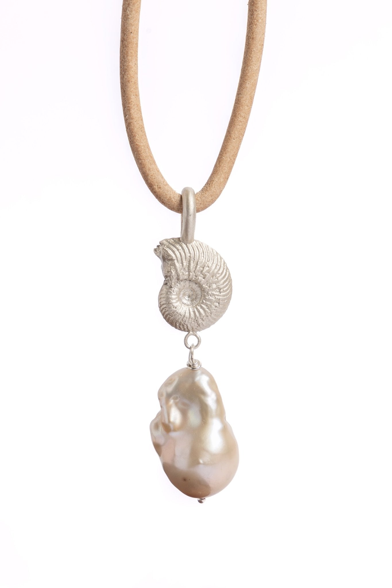 Ammonite & Baroque Pearl Pendant - Relic