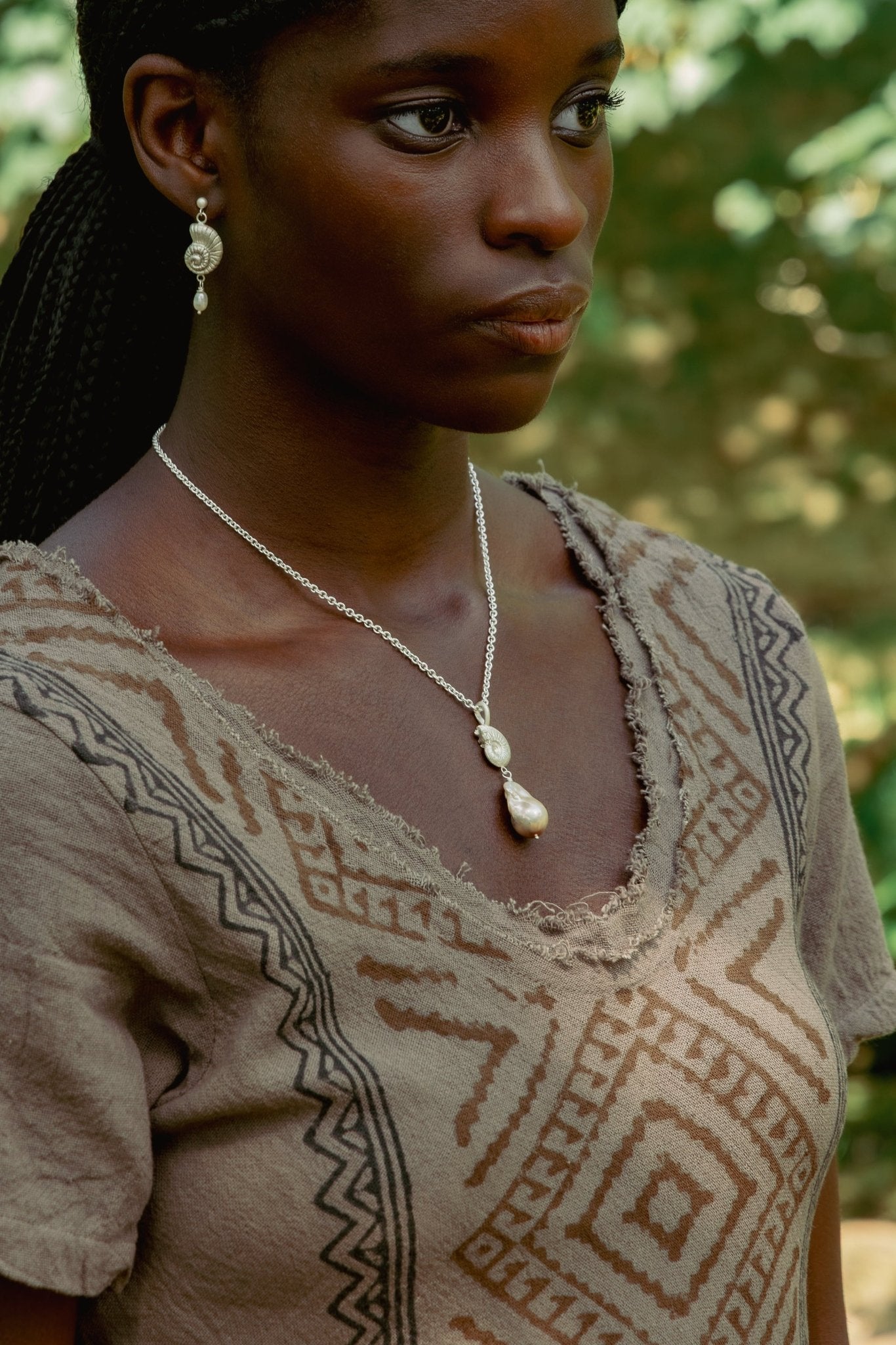 Ammonite & Baroque Pearl Pendant - Relic