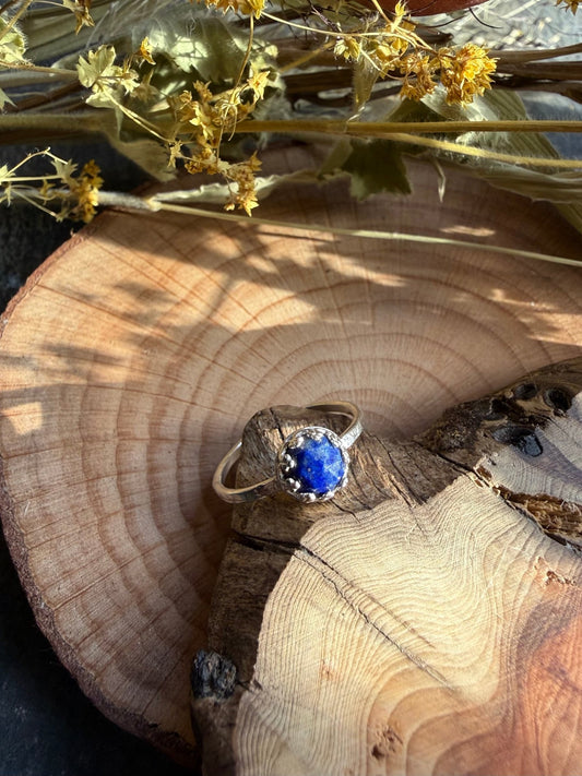 Faceted Lapis Lazuli Sterling Silver Crown Ring - Relic