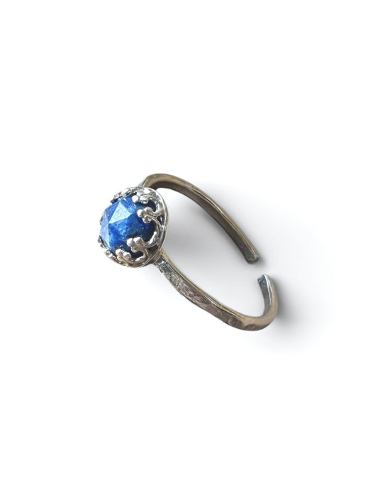 Faceted Lapis Lazuli Sterling Silver Crown Ring - Relic