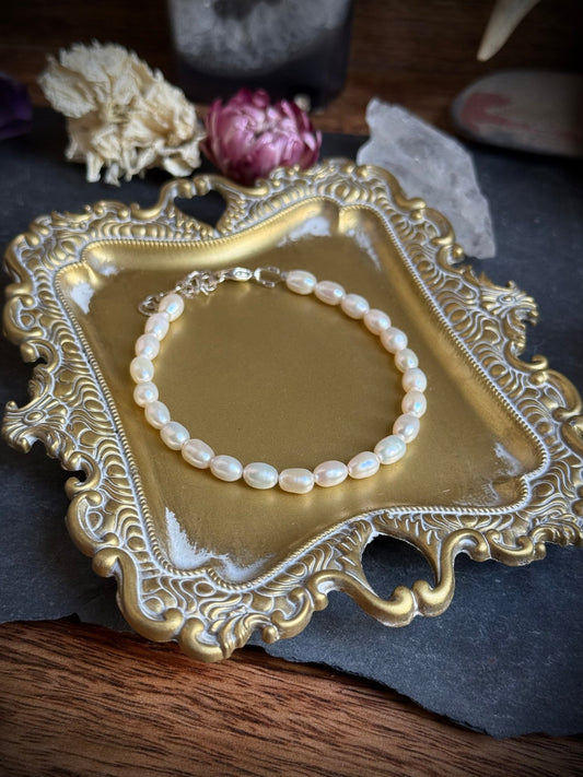 Ivory Freshwater Pearl & Sterling Silver Adjustable Bracelet - Relic