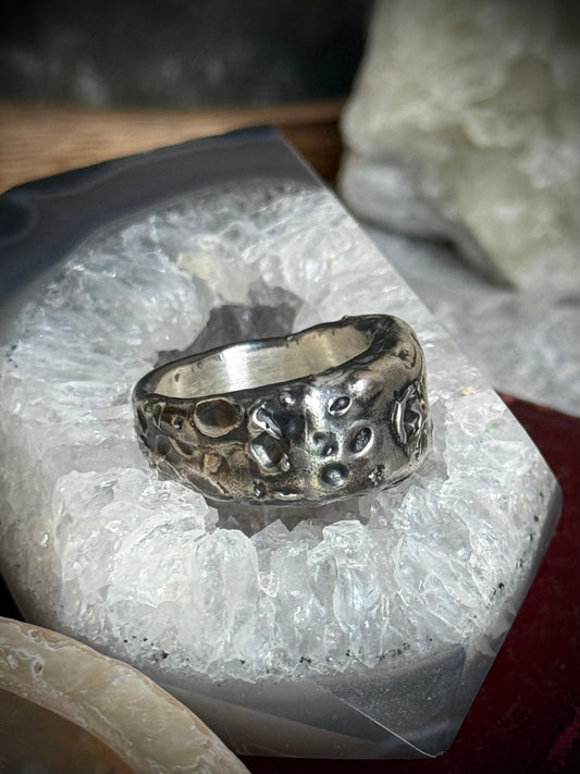 Lunar Eclipse Sterling Silver Moon Texture Ring - Relic