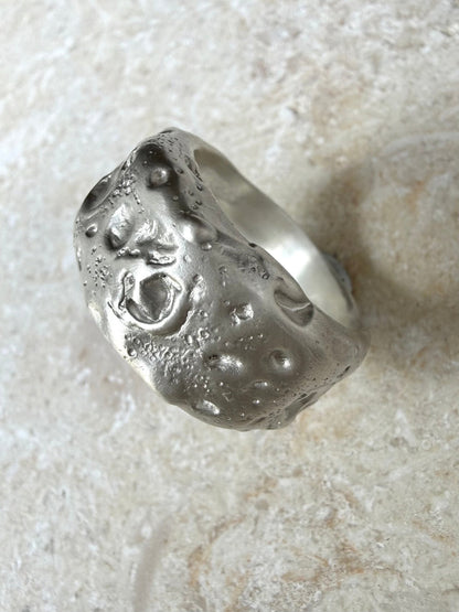 Lunar Eclipse Sterling Silver Moon Texture Ring - Relic