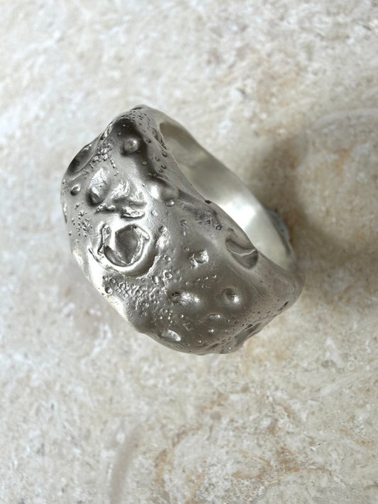 Lunar Eclipse Sterling Silver Moon Texture Ring - Relic
