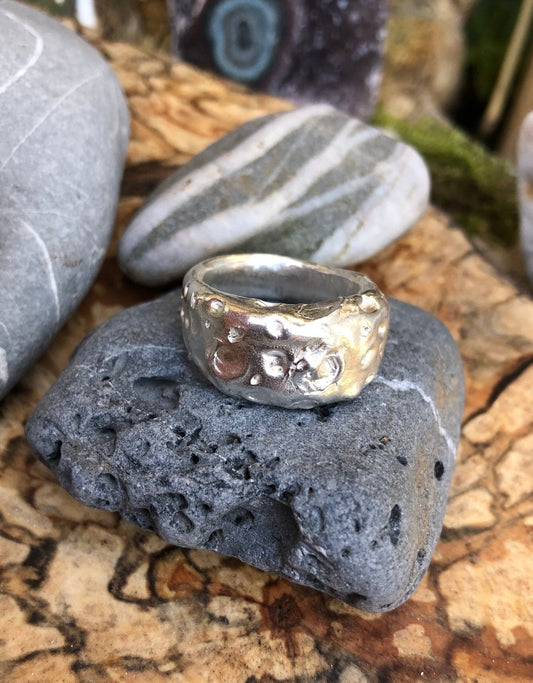 Lunar Eclipse | Unisex Handcrafted Sterling Silver Moon Texture Ring - Relic