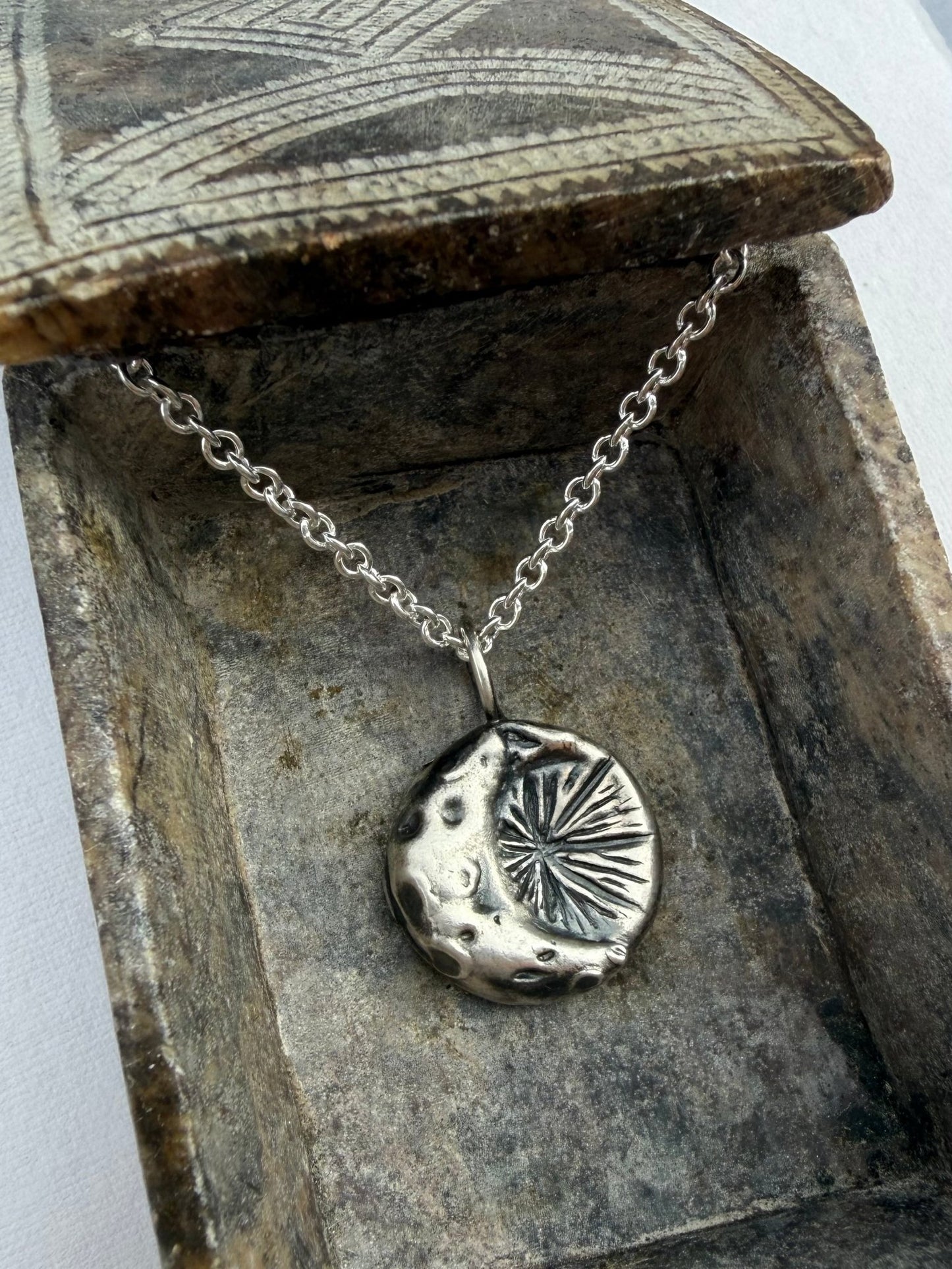 Midnight Radiance Crescent Moon & Starburst Talisman Pendant - Relic
