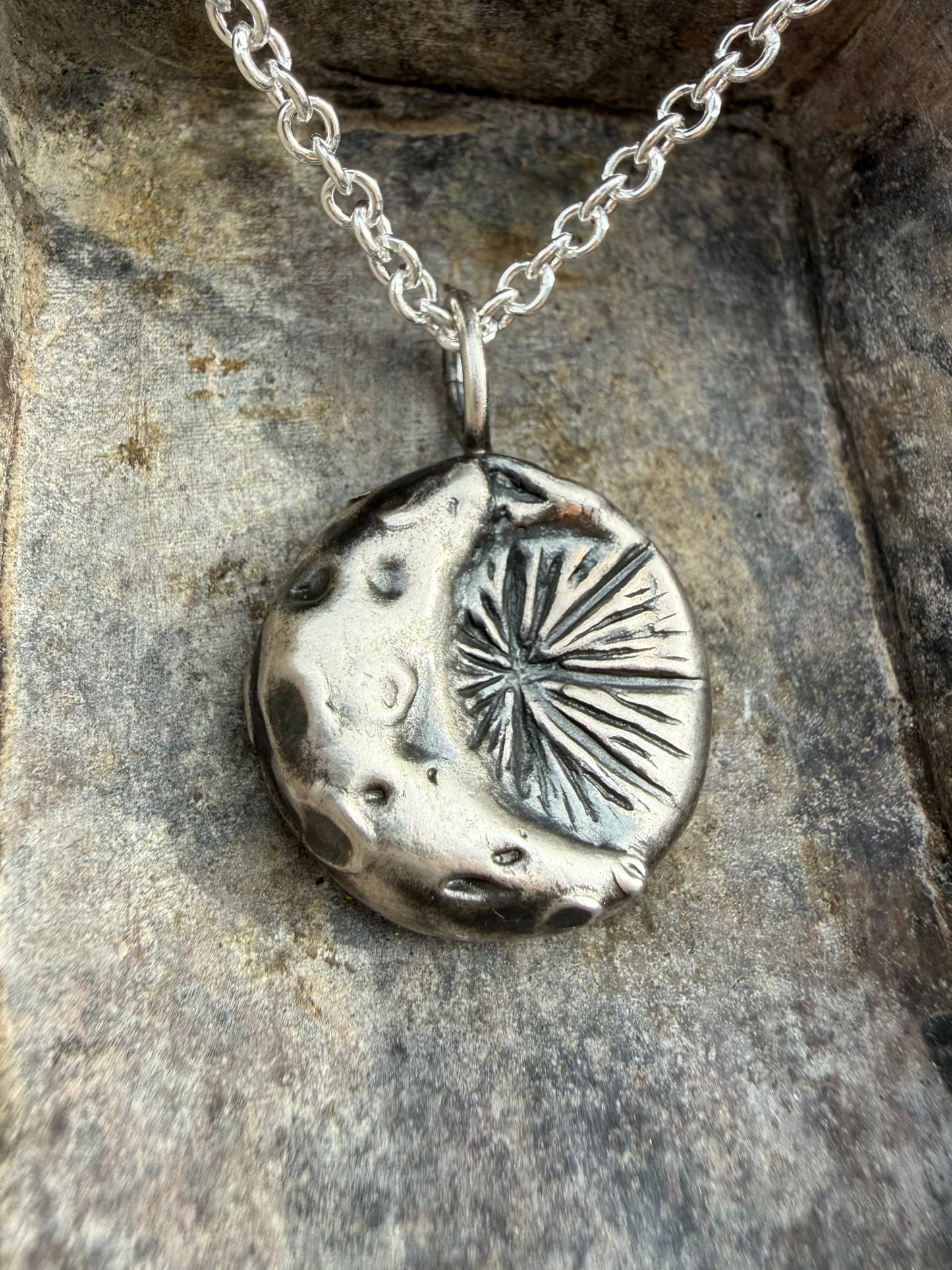 Midnight Radiance Crescent Moon & Starburst Talisman Pendant - Relic