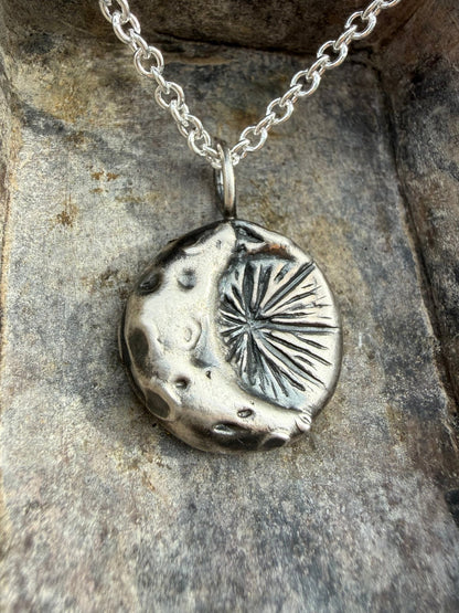 Midnight Radiance Crescent Moon & Starburst Talisman Pendant - Relic