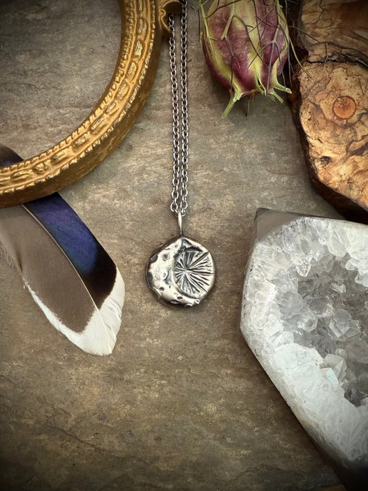 Midnight Radiance Handmade Crescent Moon & Starburst Pendant | A Talisman of Divine Illumination, Oneness, and Inner Light - Relic