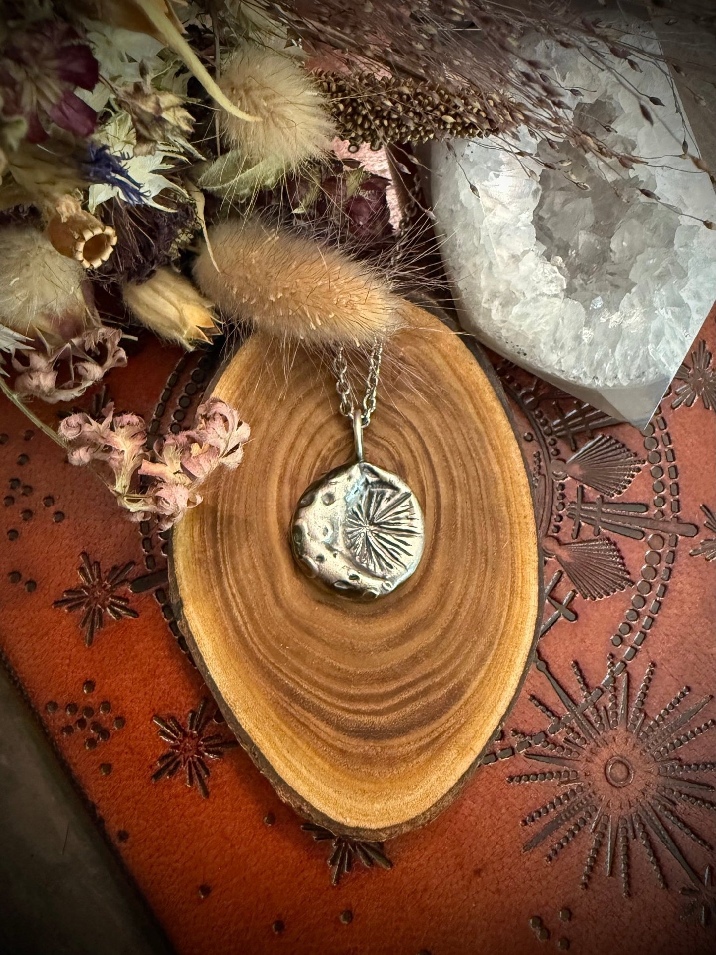 Midnight Radiance Handmade Crescent Moon & Starburst Pendant | A Talisman of Divine Illumination, Oneness, and Inner Light - Relic
