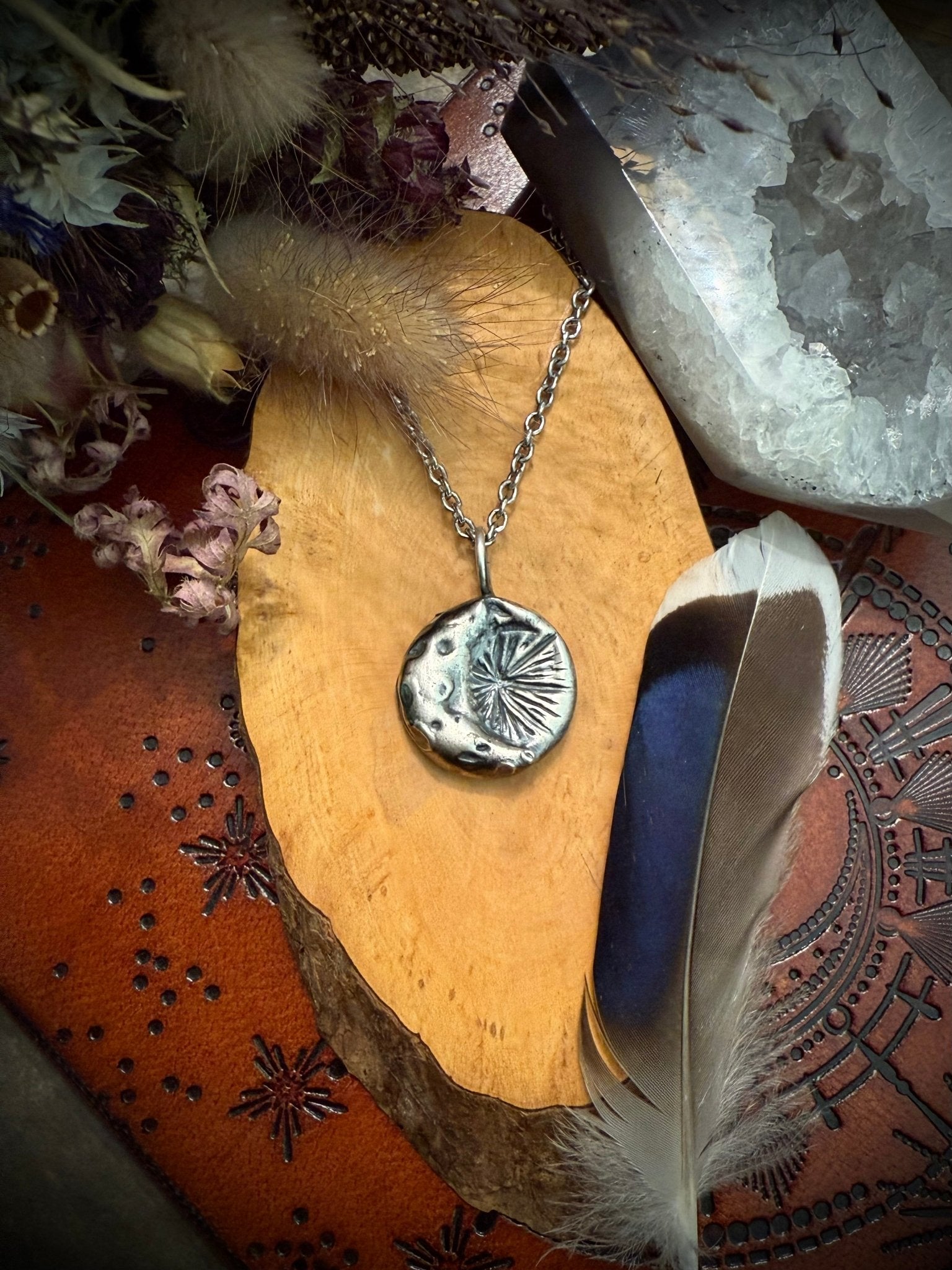 Midnight Radiance Handmade Crescent Moon & Starburst Pendant | A Talisman of Divine Illumination, Oneness, and Inner Light - Relic