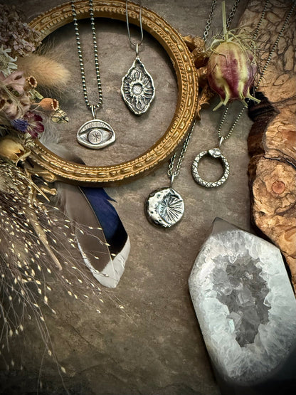 Midnight Radiance Handmade Crescent Moon & Starburst Pendant | A Talisman of Divine Illumination, Oneness, and Inner Light - Relic