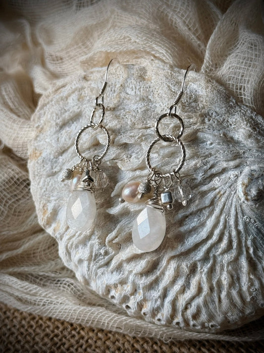 Moonstone Briolette Cluster Drop Earrings - Relic