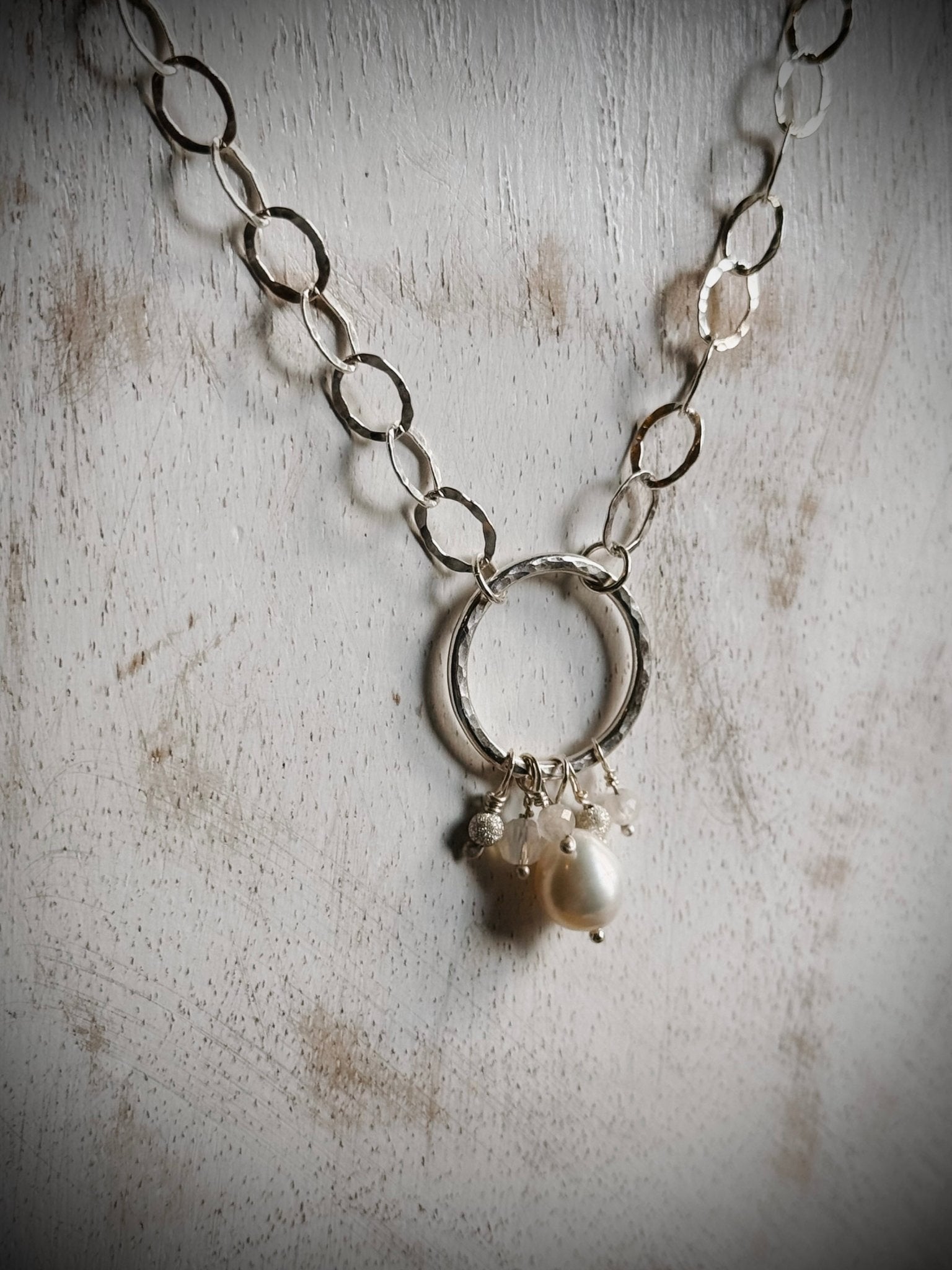 Pearl Cluster Circle of Life Sterling Silver Necklace - Relic