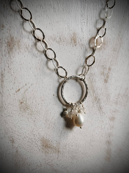 Pearl Cluster Circle of Life Sterling Silver Necklace - Relic