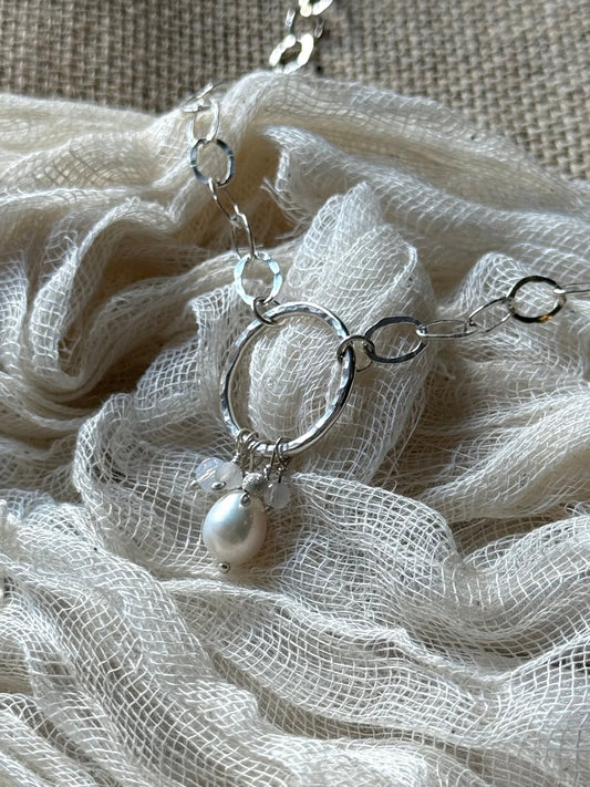 Pearl Cluster Circle of Life Sterling Silver Necklace - Relic