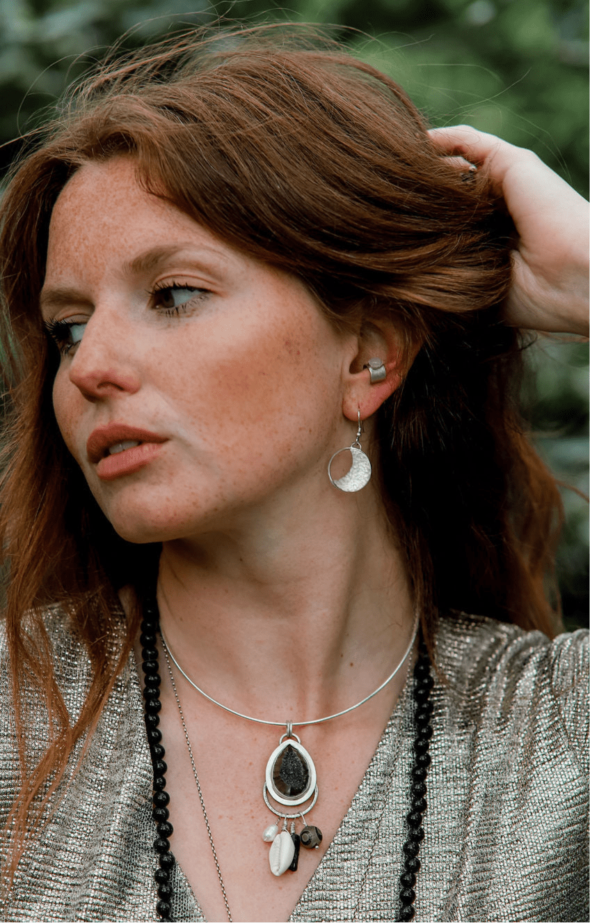 Rose Quartz Cabochon Sterling Silver Ear Cuff - Relic