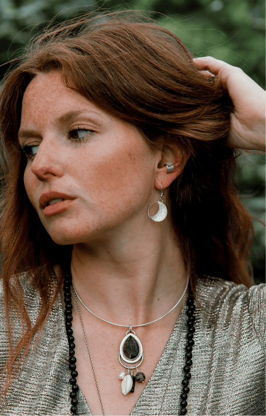 Rose Quartz Cabochon Sterling Silver Ear Cuff - Relic