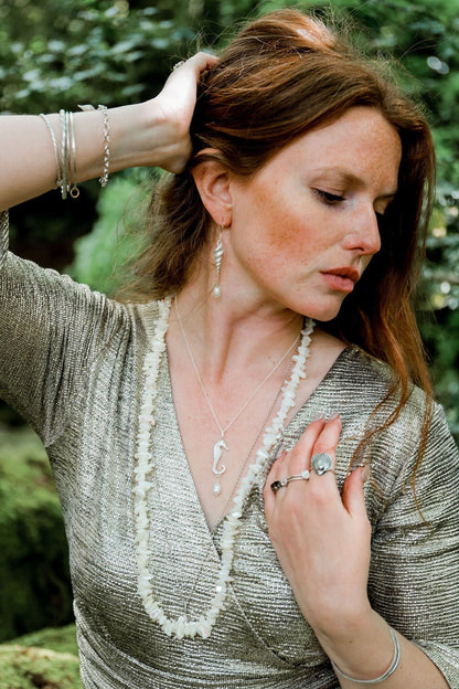 Seashell Serenity Earrings Handcrafted from Recycled Fine Silver with Freshwater Pearls | Healing, Protection & Inner Wisdom - Relic