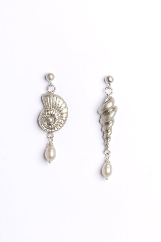 Serenity Asymmetrical Earrings with Freshwater Pearls - Relic