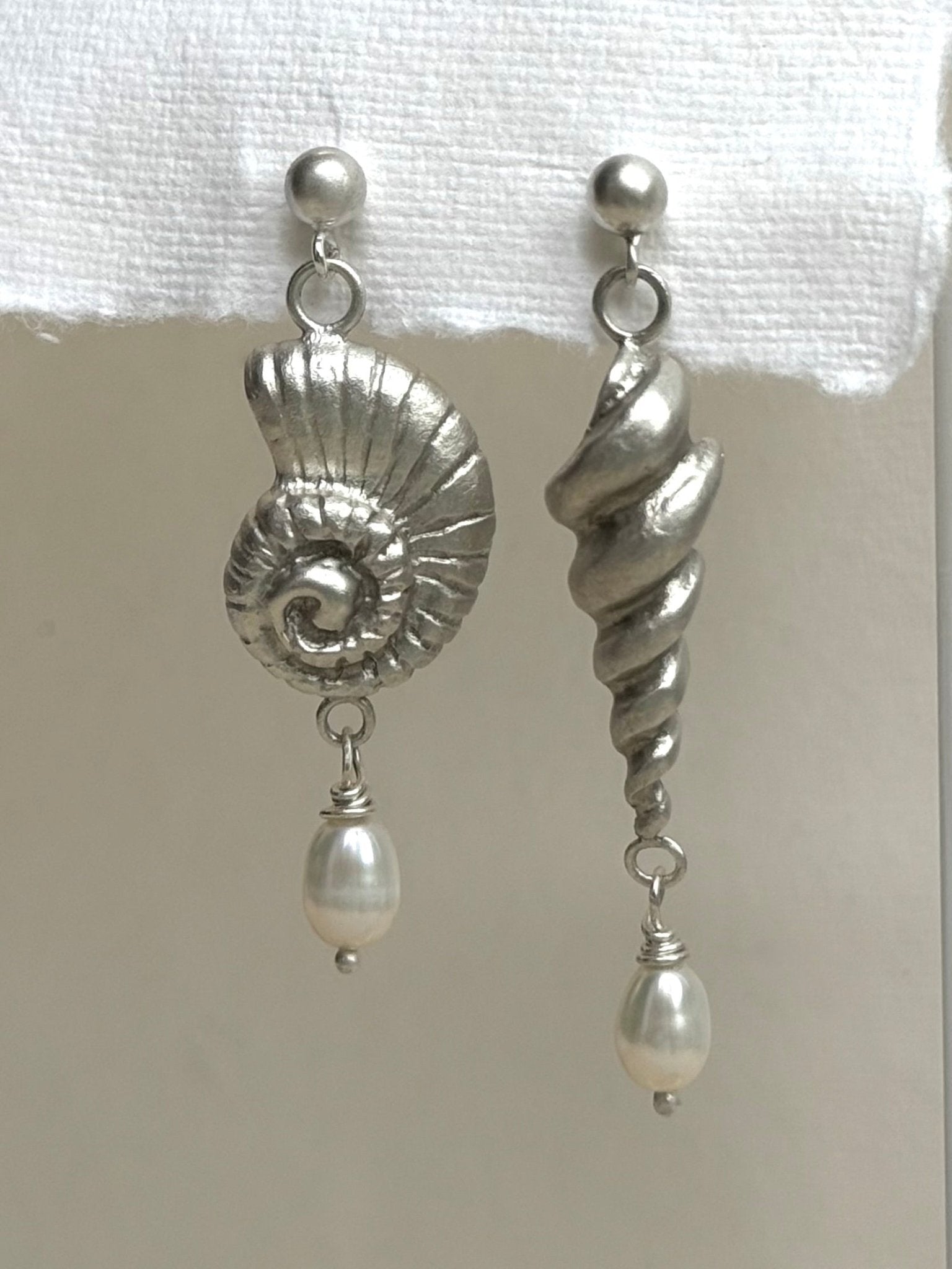 Serenity Asymmetrical Earrings with Freshwater Pearls - Relic