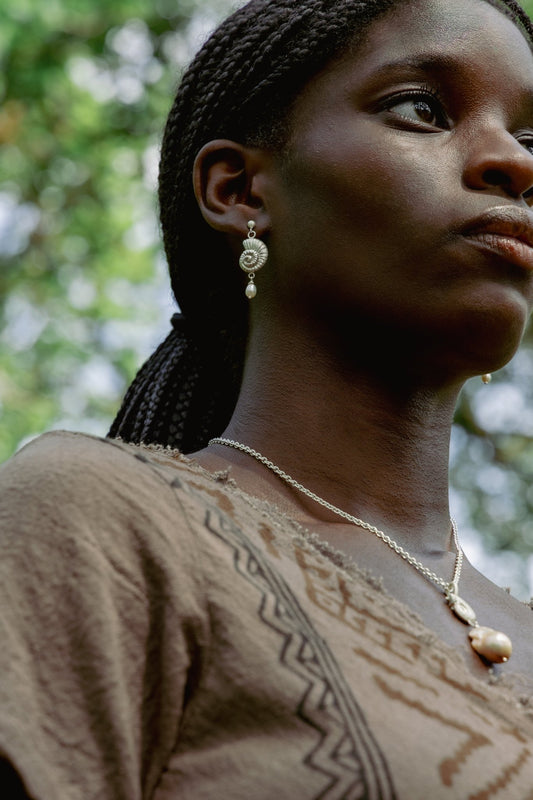 Serenity Asymmetrical Earrings with Freshwater Pearls - Relic