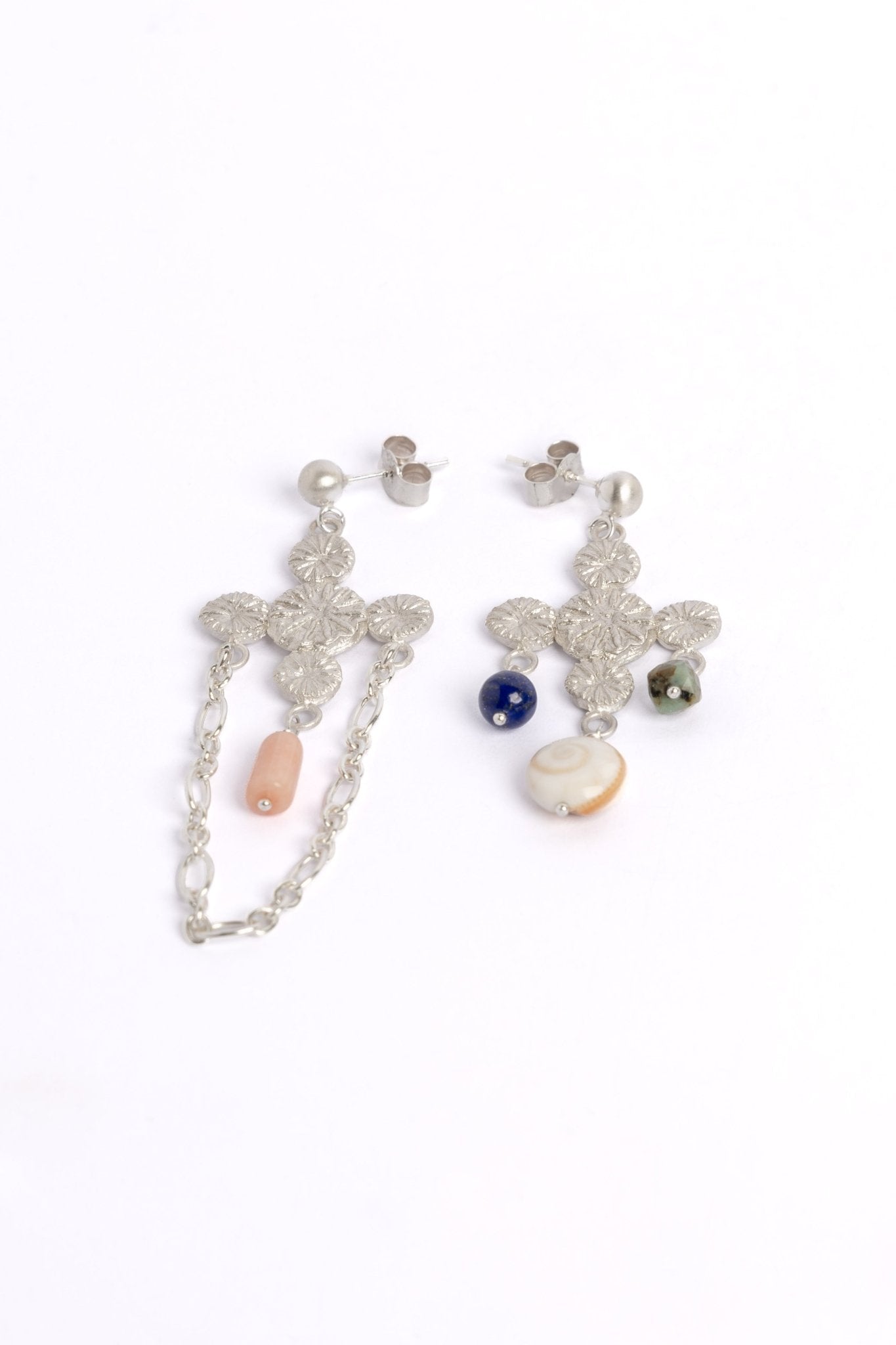 The Poppy Cross Asymmetrical Drop Earrings - Relic