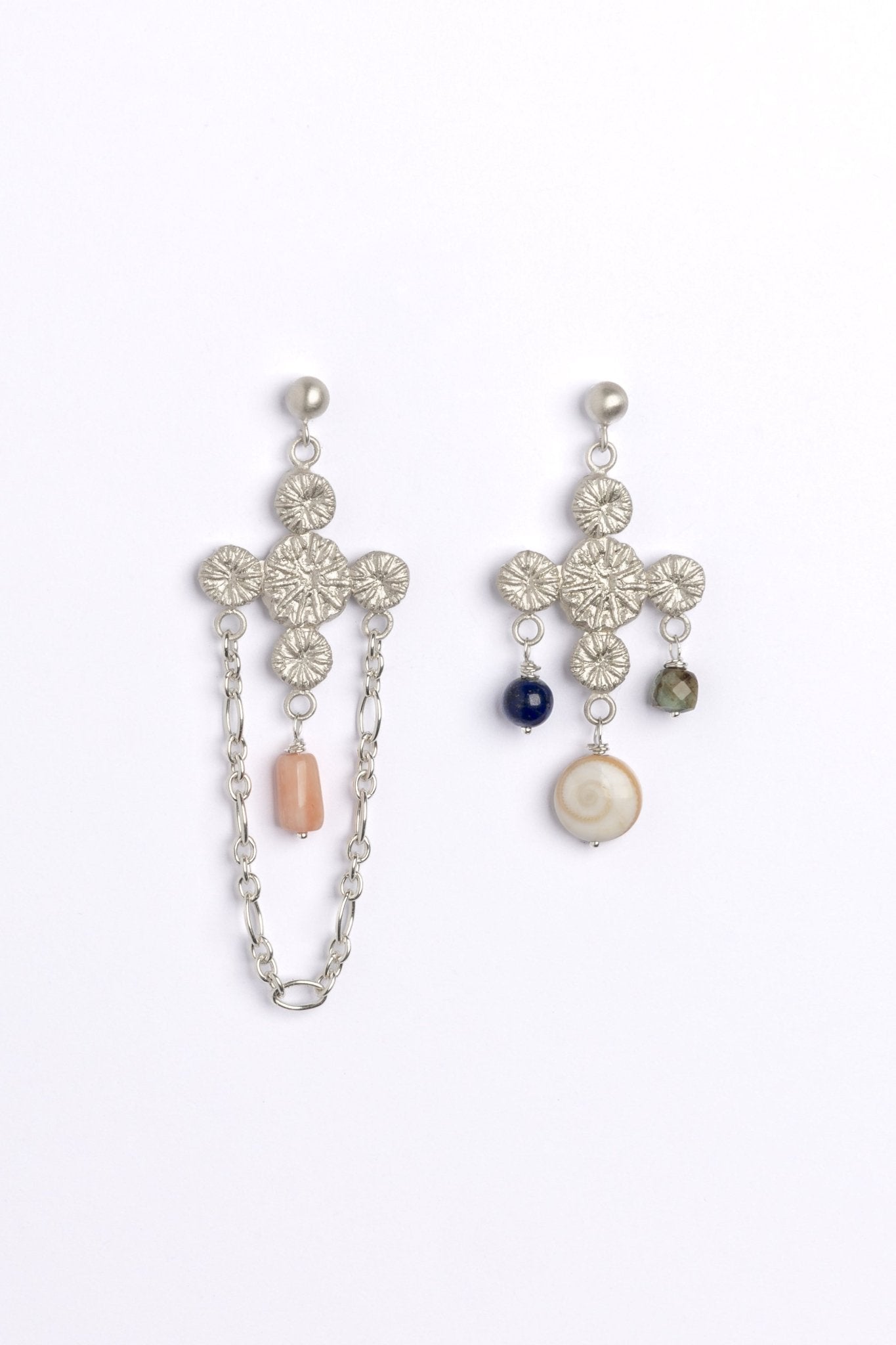 The Poppy Cross Asymmetrical Drop Earrings - Relic