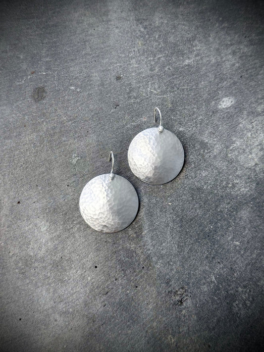Warrior Hammered Disc Earrings | 30mm Statement Discs in Eco Sterling Silver with Bold, Grounded Energy - Relic